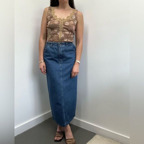 Vintage 90's Lee Blue Denim Maxi Skirt High Rise Straight Fit Size S - Picture 4 of 12